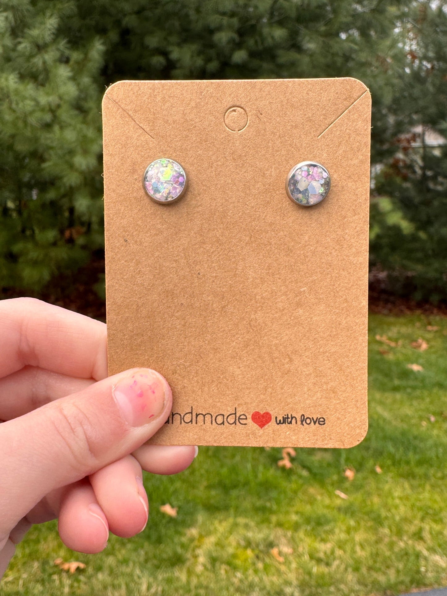 White Confetti Studs