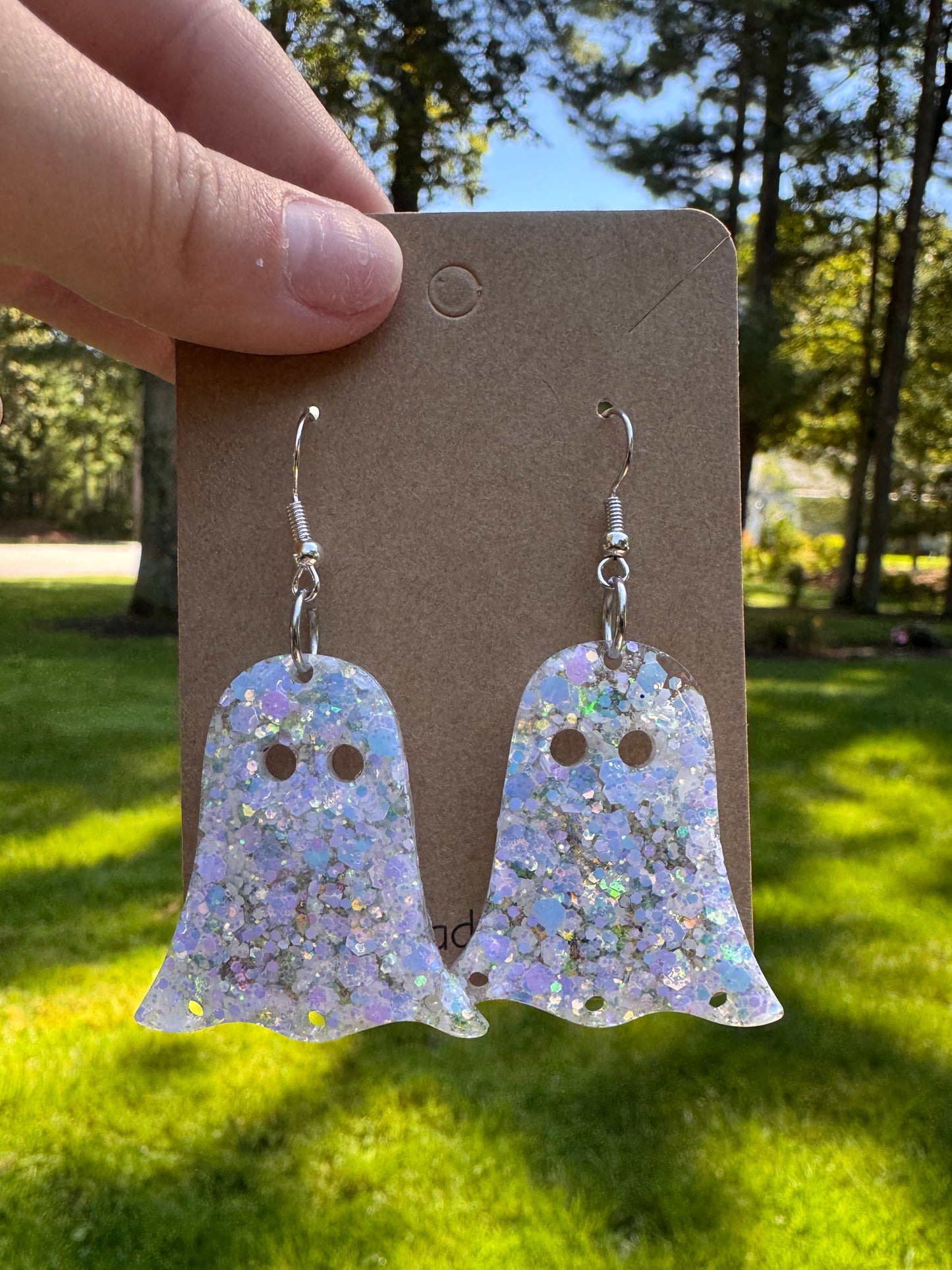 White Sparkly Ghost Earrings