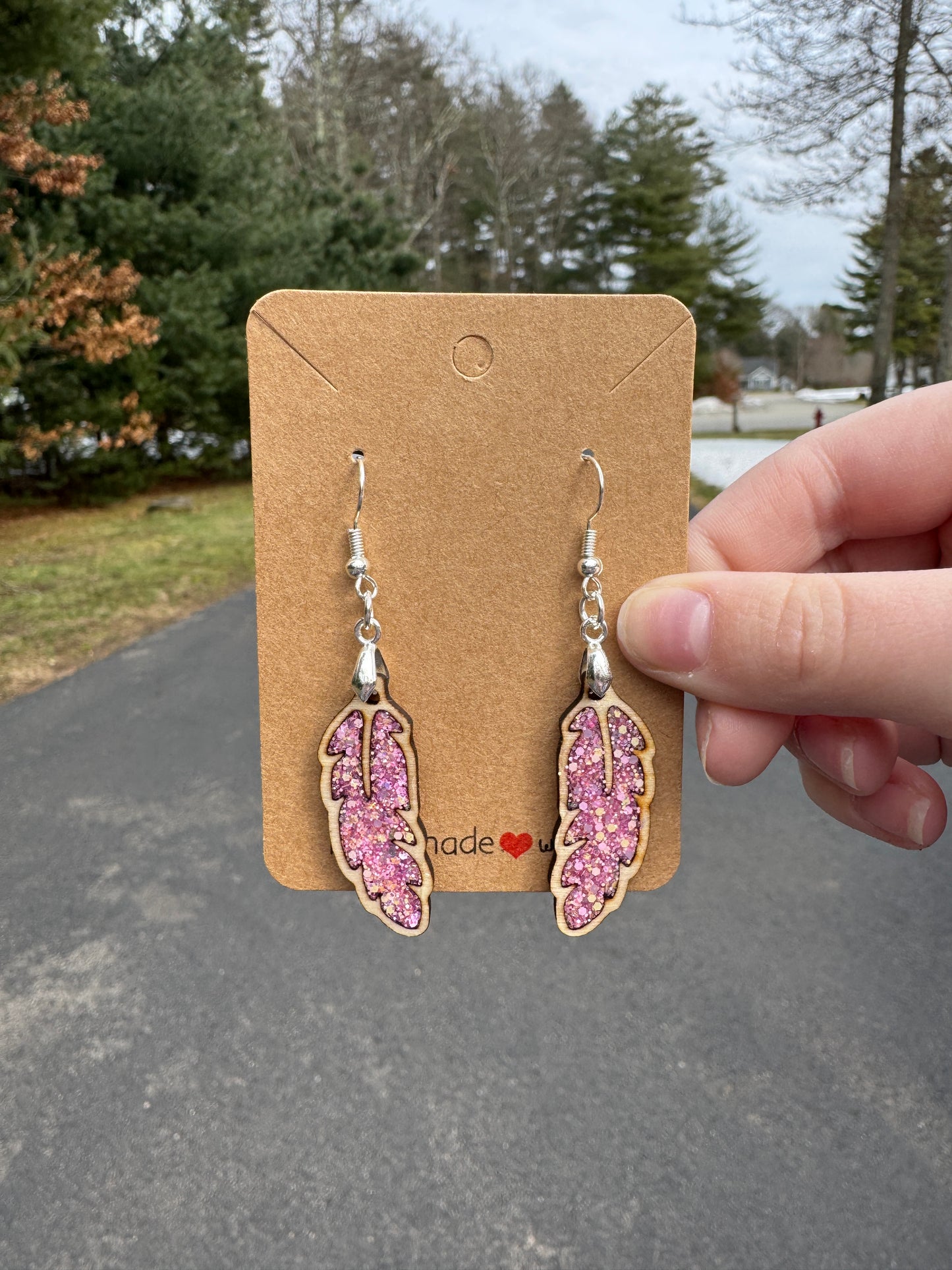 Pink Feather Dangle Earrings