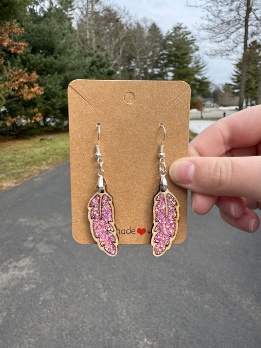 Pink Feather Dangle Earrings