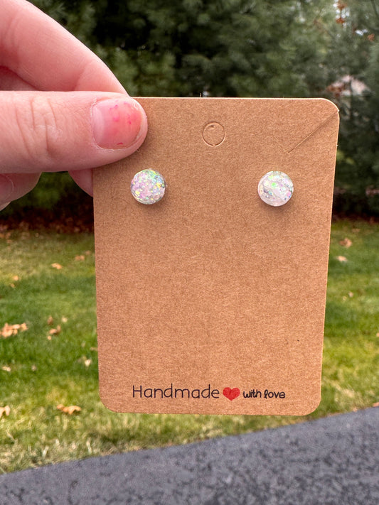 Small Round White Sparkly Studs