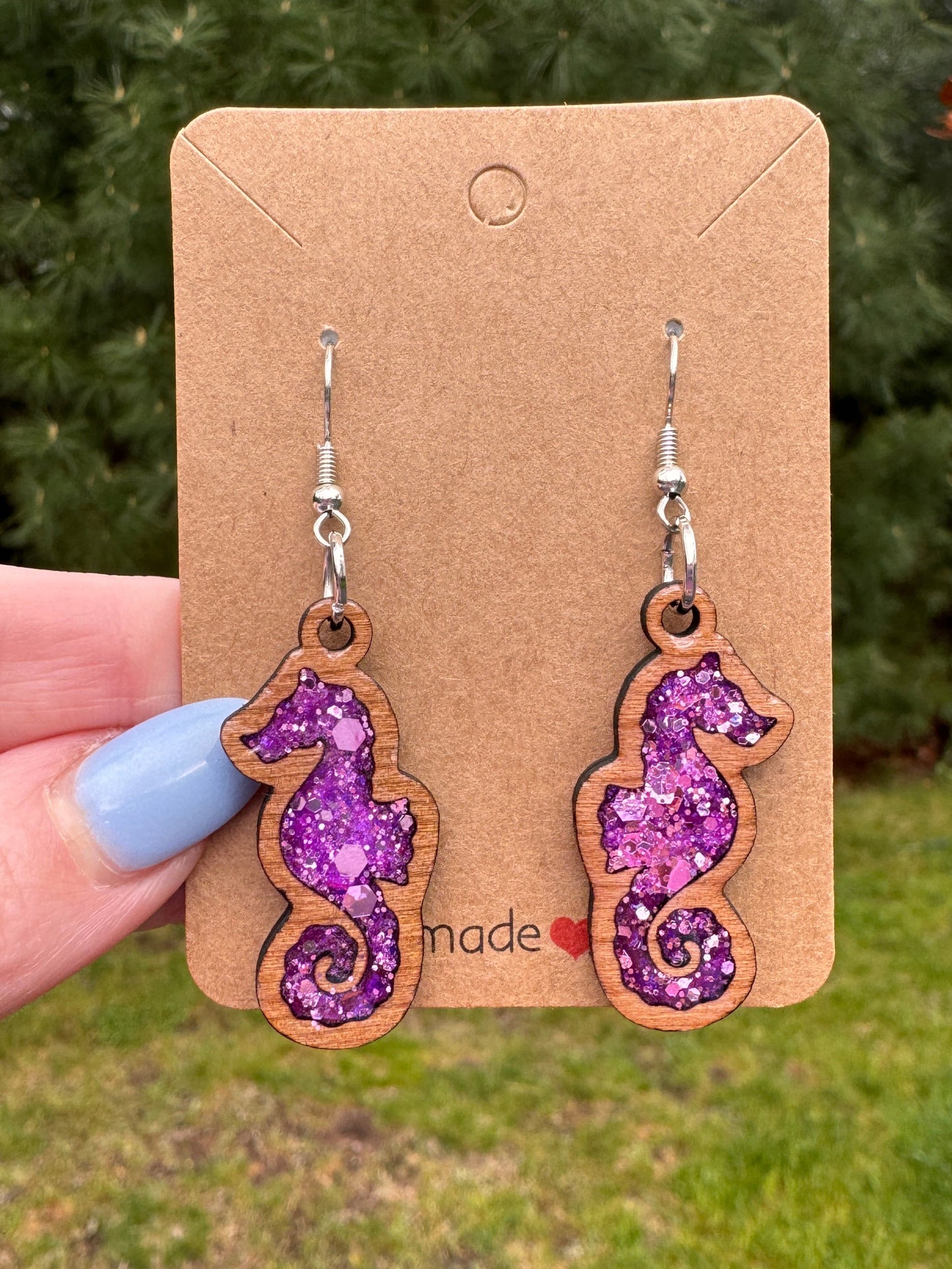 Purple Seahorse Dangle Earrings