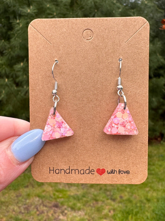 Small Pink Triangle Drop Earrings
