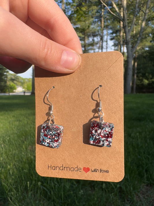 Small Square USA Confetti Drop Earrings