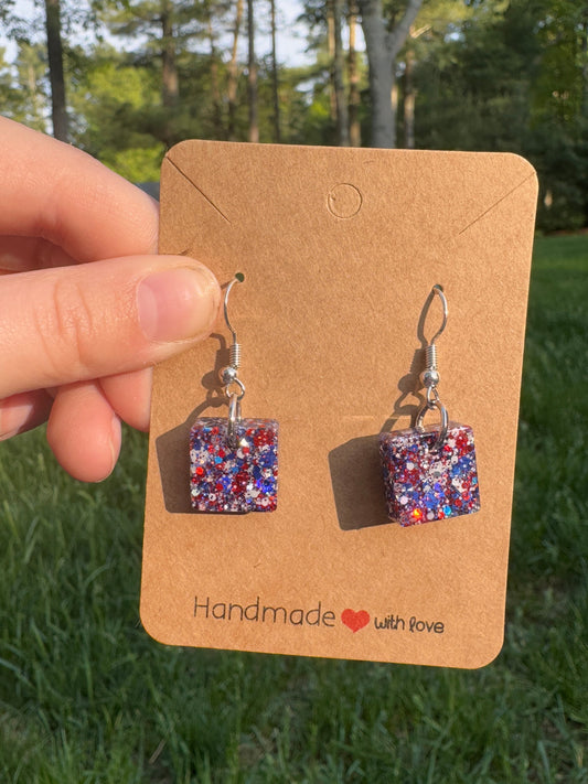 Small Square Star Spangled Confetti Earrings