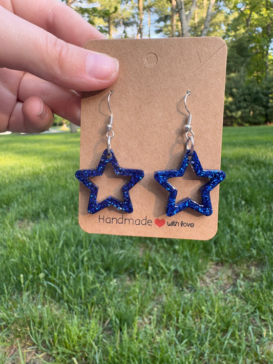 Sparkly Blue Star Dangle Earrings