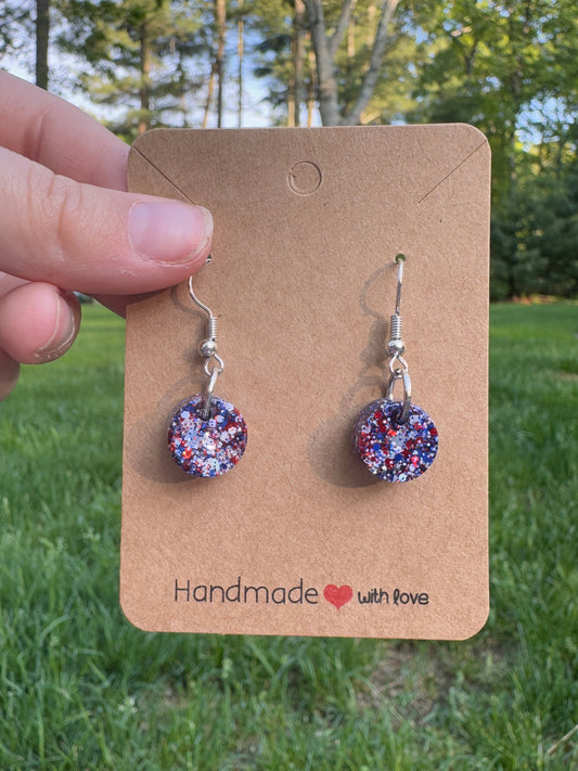 Small, Round - Star Spangled Sparkly Drop Earrings