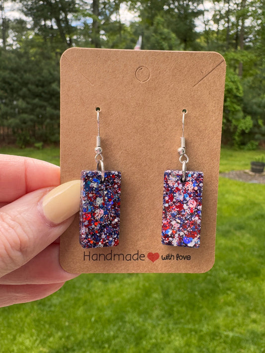 Star Spangle Sparkly Rectangle Drop Earrings