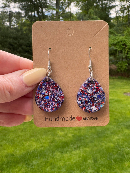 Star Spangled Tear Drop Dangle Earrings