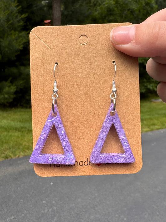 Sparkly Purple Dangle Triangles