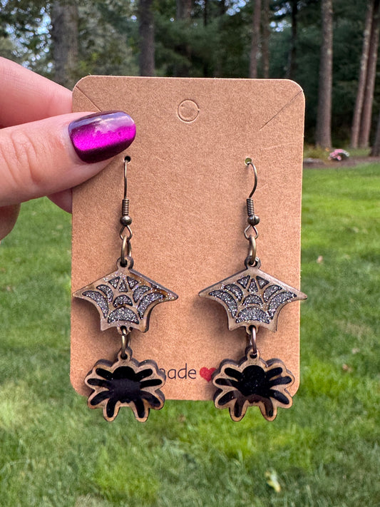 Spider & Spider Web Dangly Earrings