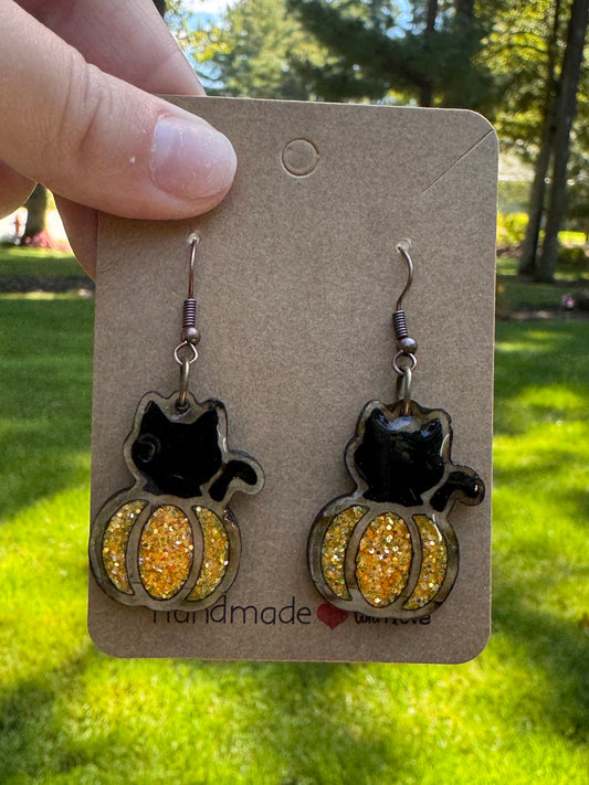 Adorable Kitten and Pumpkin Earrings