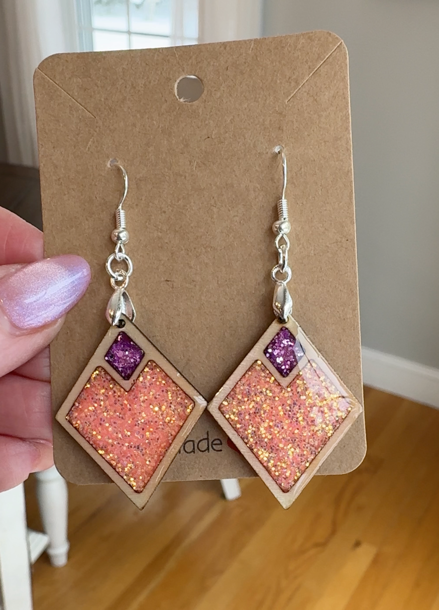 Large ink with a hint of purple diamond shaped earrings