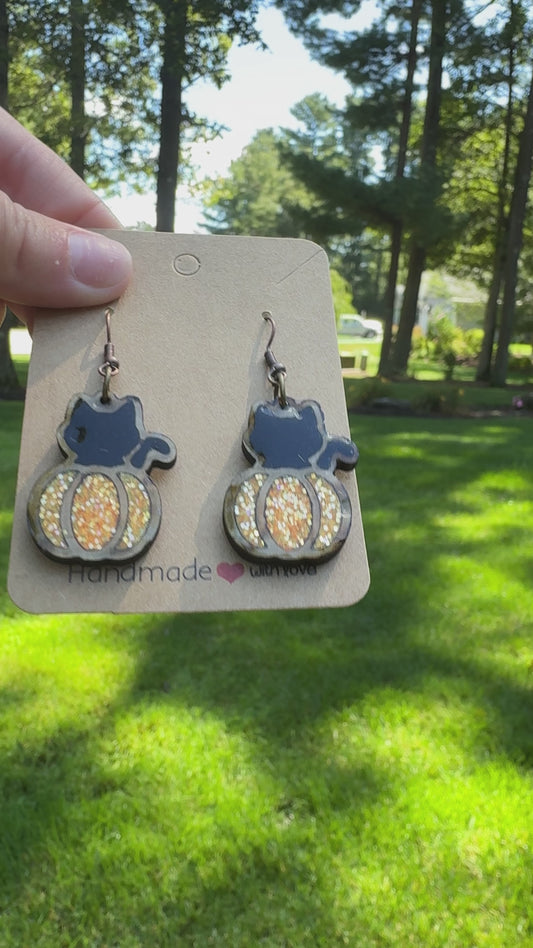 Adorable Kitten and Pumpkin Earrings