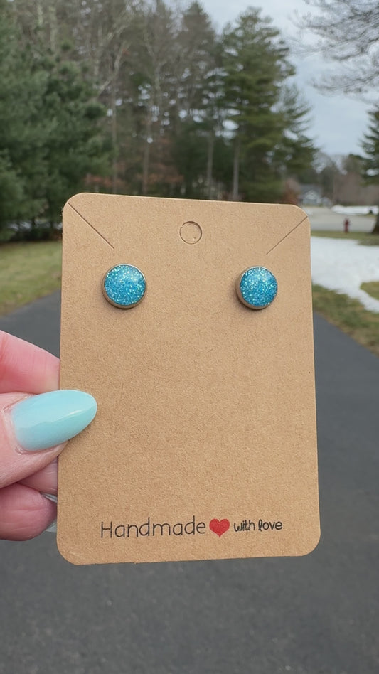 Aqua Blue Sparkle Studs
